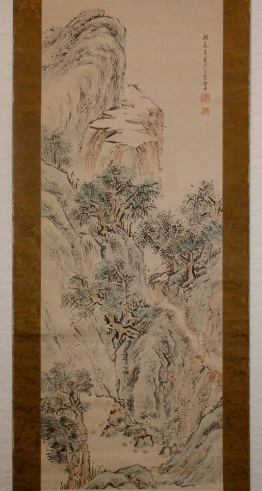 【真作】正泉/山村馬子図/淡彩山水図/掛軸☆宝船☆AA-613 真作】正泉/山村馬子図/淡彩山水図/掛軸☆宝船☆AA-613の通販 by